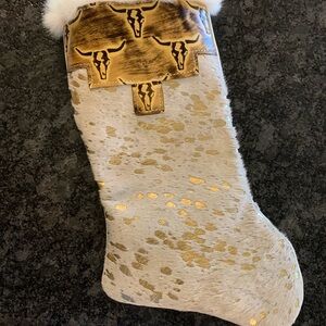 Rustic Cowhide Stocking with Gold Details